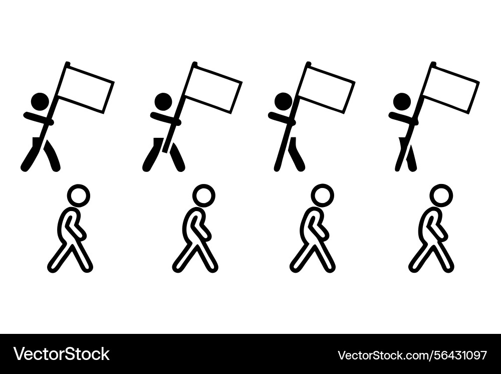 Marching workers carrying flags with different Vector Image