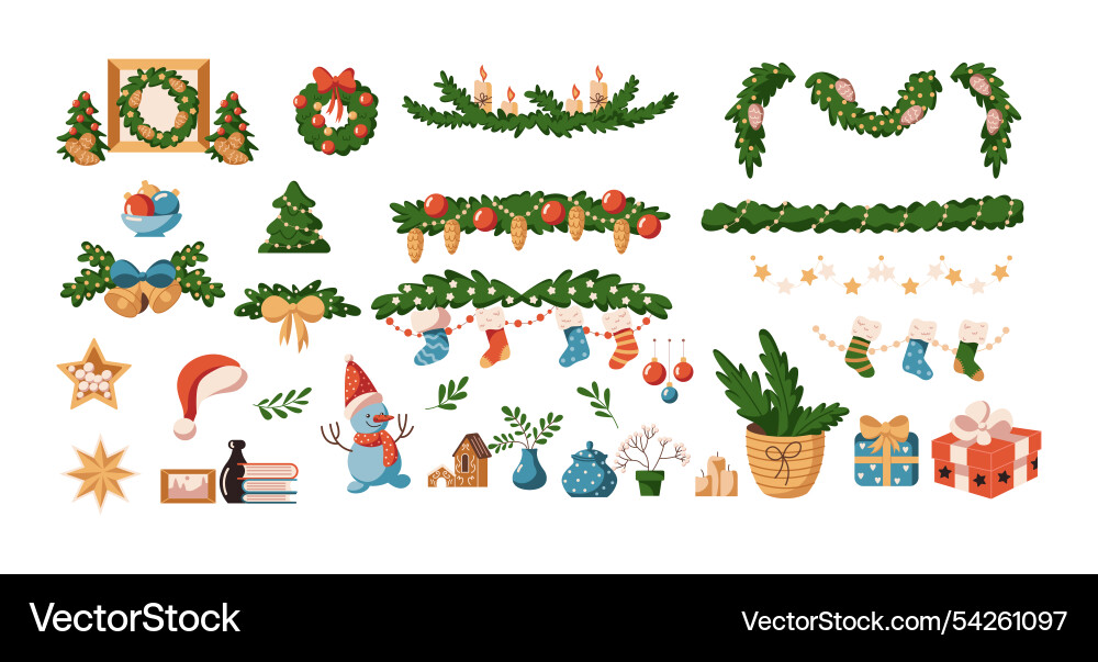New year garlands with festive ornaments flat New year garlands with festive ornaments flat vector image