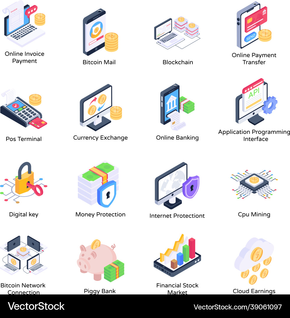 Pack of cryptocurrency isometric icons – Royalty-Free Vector | VectorStock