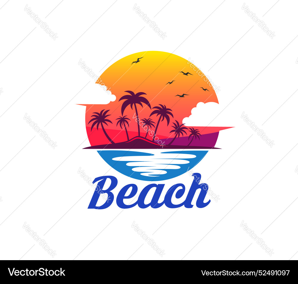 Summer tropical sunrise palm trees and island Summer tropical sunrise palm trees and island vector image