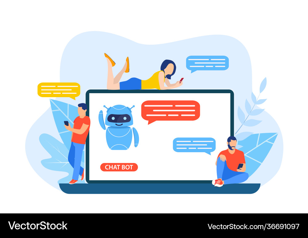Talking to a chatbot online on laptop computer Talking to a chatbot online on laptop computer Vector Image