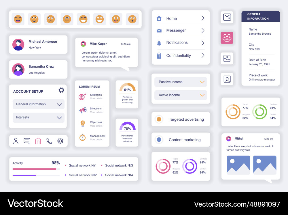 User interface elements set for social media vector image