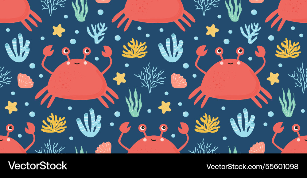 Childish seamless pattern with red crabs Vector Image