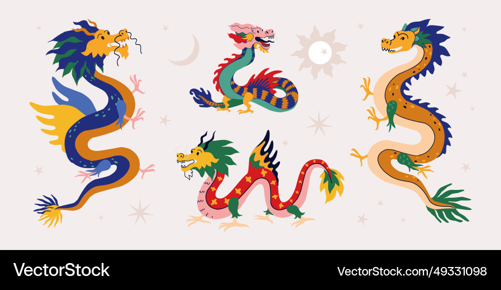 Cute dragons japan astrology art oriental Cute dragons japan astrology art oriental vector image