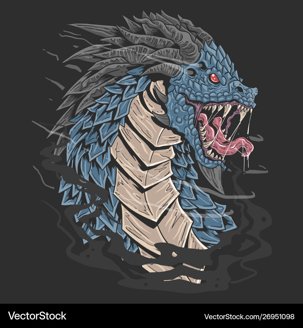Dragon head blue colour angry face artwrork detail Dragon head blue colour angry face artwrork detail vector image