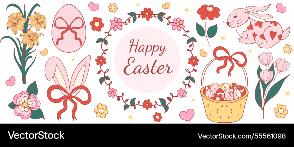 Easter coquette design elements set eggs chicken Easter coquette design elements set eggs chicken Vector Image
