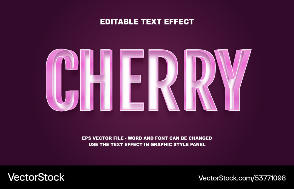 Editable text effect cherry 3d template vector image