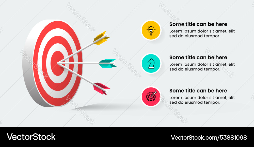 Infographic template dartboard with arrows and 3 Infographic template dartboard with arrows and 3 vector image