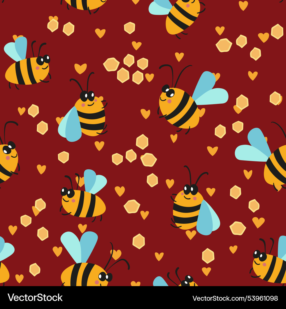 Seamless pattern with bees on color background Vector Image