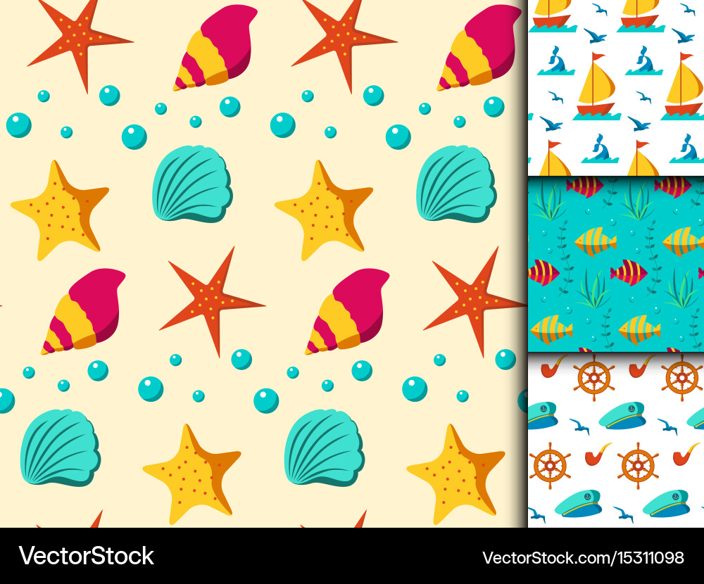 Seamless patterns with nautical elements vector image