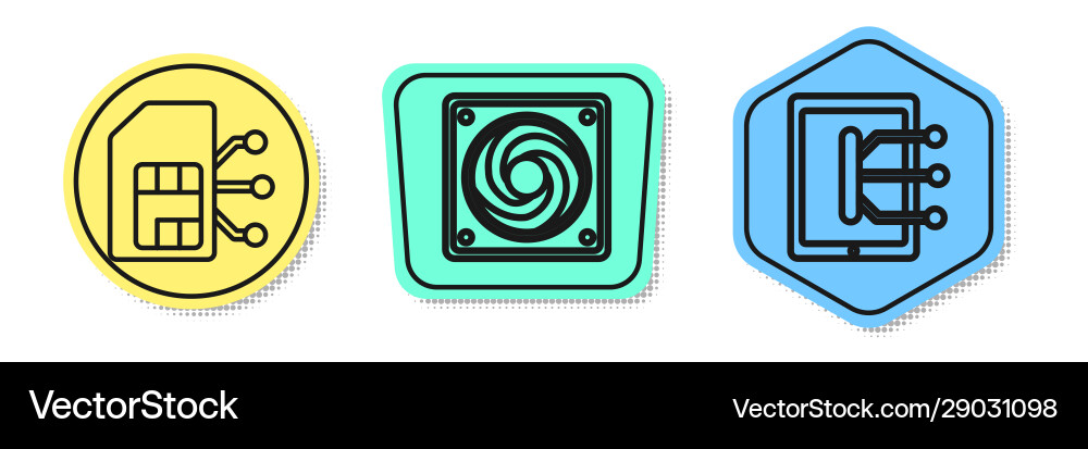 Set line sim card computer cooler and tablet Set line sim card computer cooler and tablet Vector Image