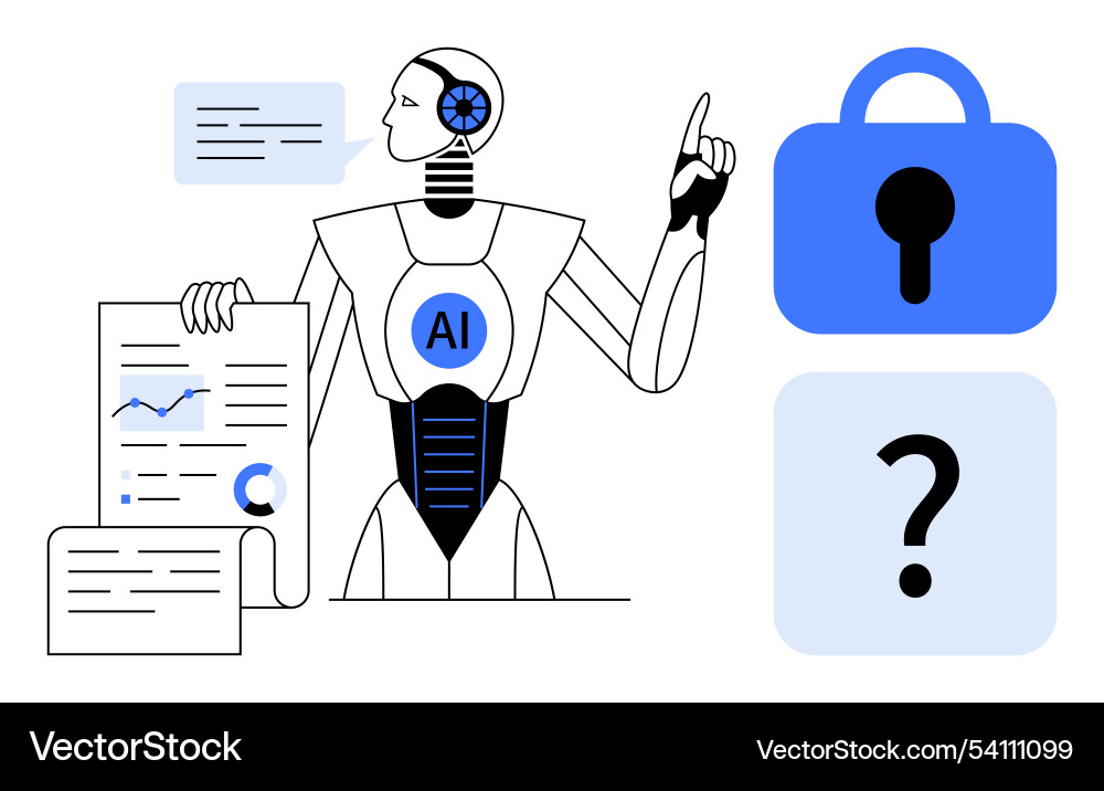 Ai robot analyzing data with security and query Ai robot analyzing data with security and query vector image
