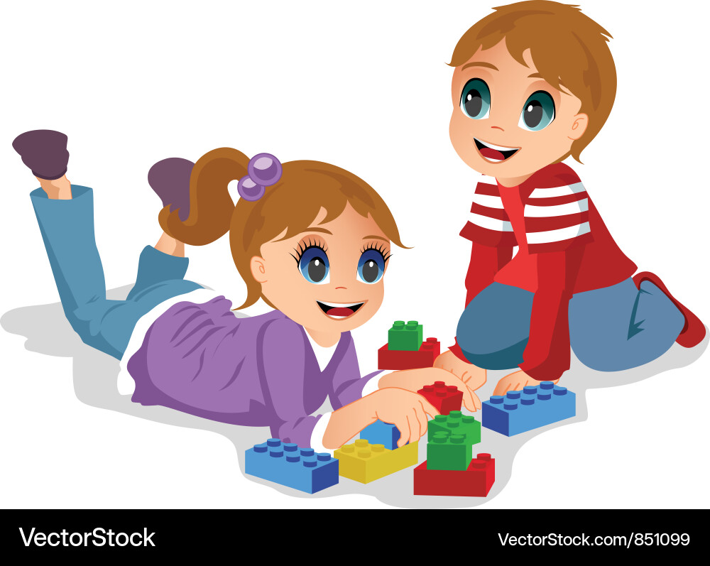 Children Playing with Blocks Vector Image