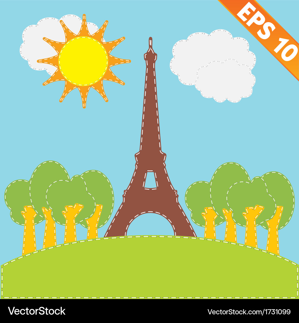 Eiffel tower with stitch style background vector image