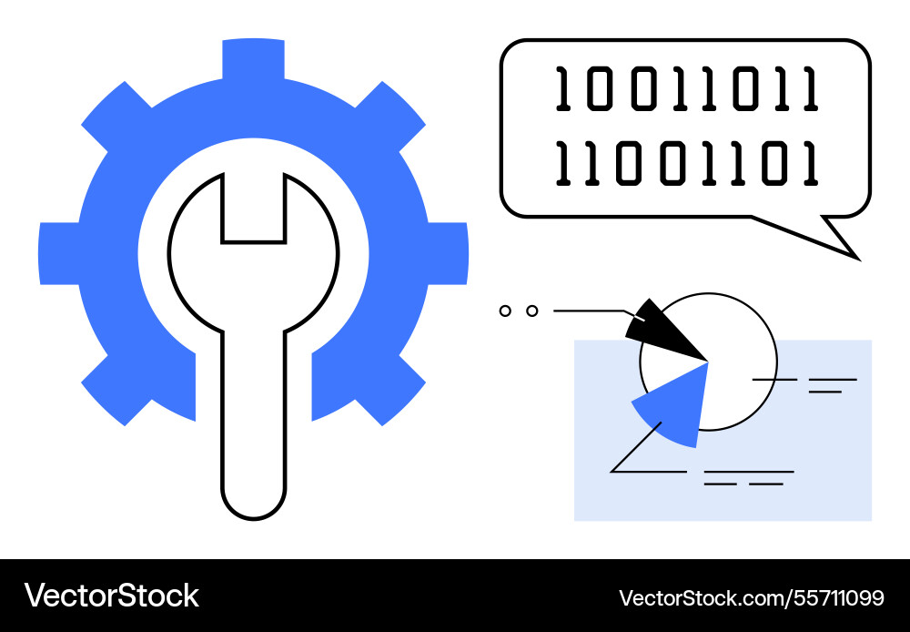 Gear with wrench binary code speech bubble Gear with wrench binary code speech bubble vector image