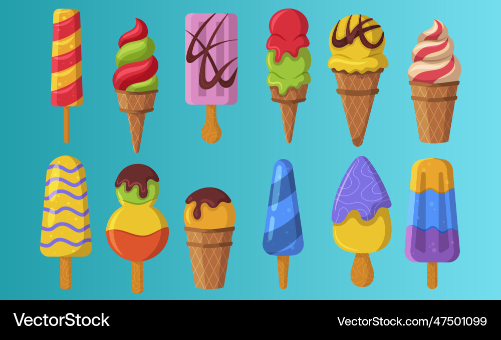 Ice cream realistic constructor set of various Ice cream realistic constructor set of various vector image