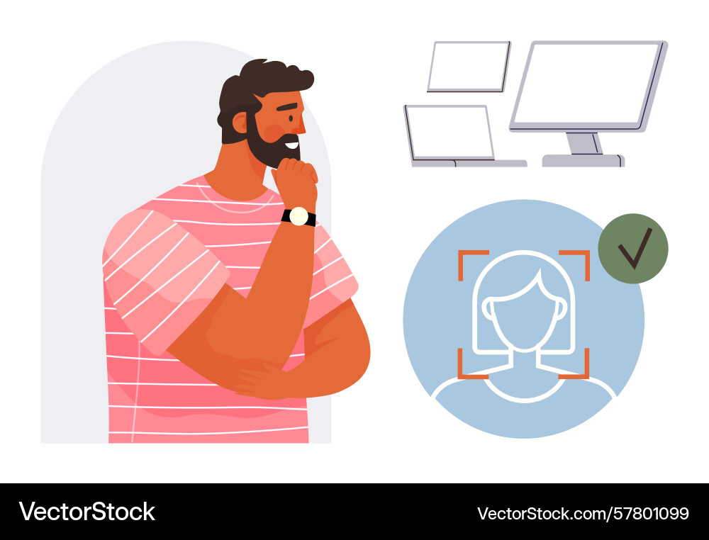 Man contemplating identity verification vector image