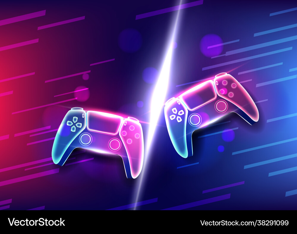 Neon game controllers or joysticks Neon game controllers or joysticks vector image