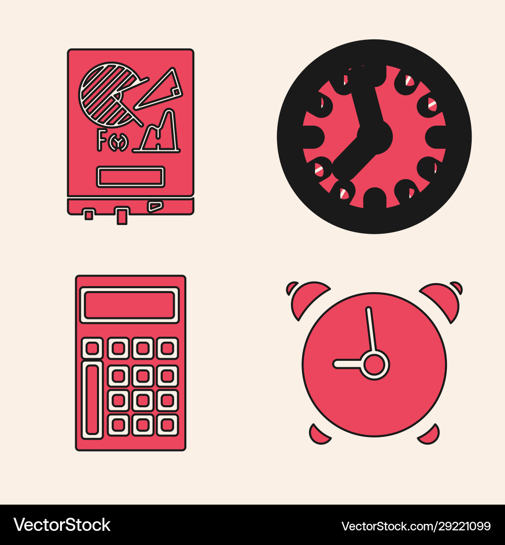 Set alarm clock board with graph chart Set alarm clock board with graph chart vector image