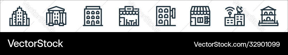 Urban building line icons linear set quality Urban building line icons linear set quality vector image