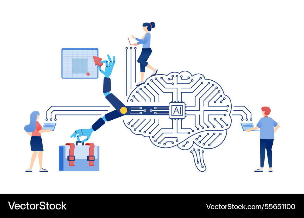 Artificial intelligence of people using ai chip Artificial intelligence of people using ai chip Vector Image