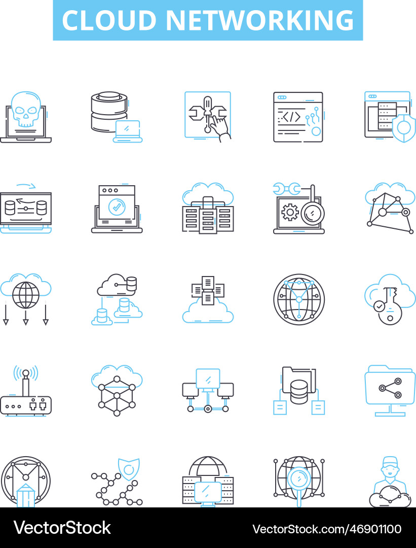 Cloud networking line icons set vector image