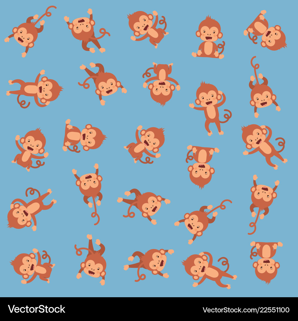 Cute monkeys pattern background vector image