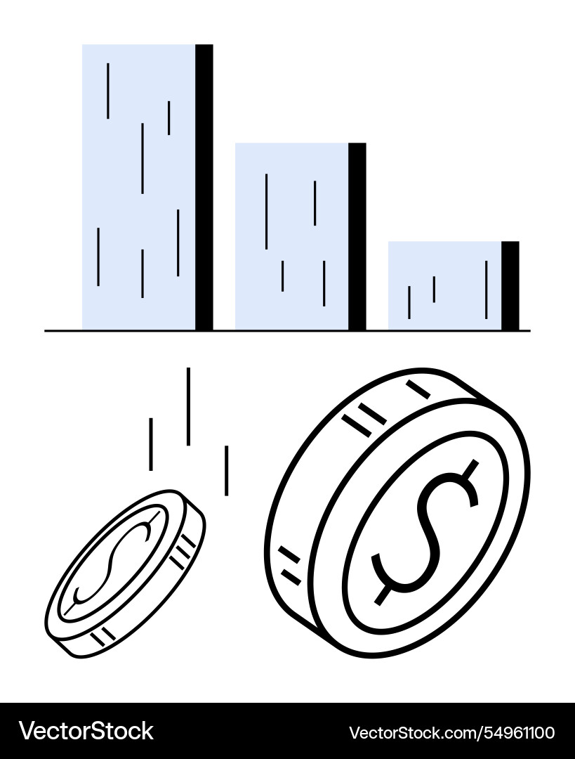 Declining bar chart with falling coins symbolizing Declining bar chart with falling coins symbolizing Vector Image