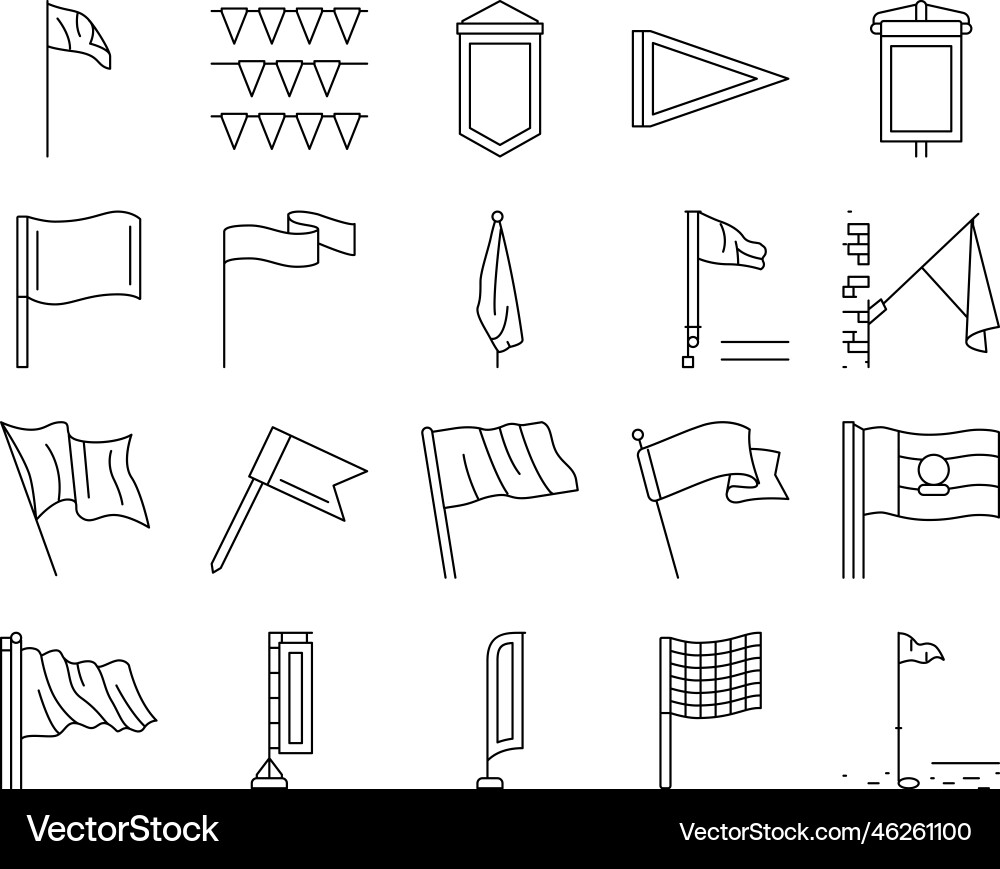 Flag start web pennant map icons set vector image