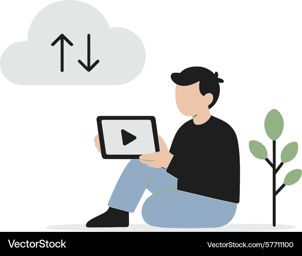 Man using tablet with cloud storage Man using tablet with cloud storage vector image