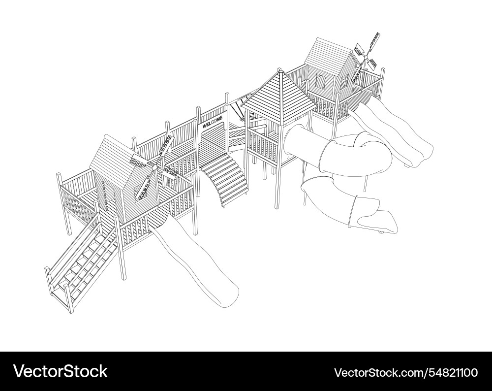 Outline of a playground with slides from black Outline of a playground with slides from black vector image