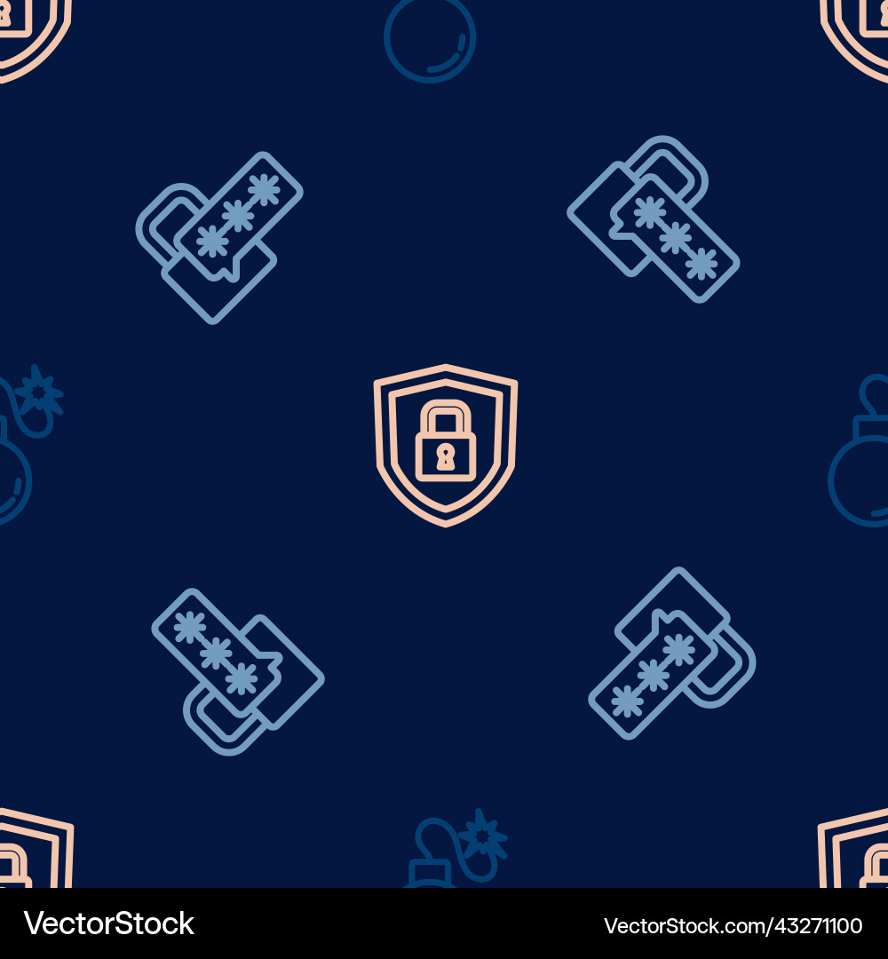 Set line bomb cyber security and shield with lock Set line bomb cyber security and shield with lock vector image