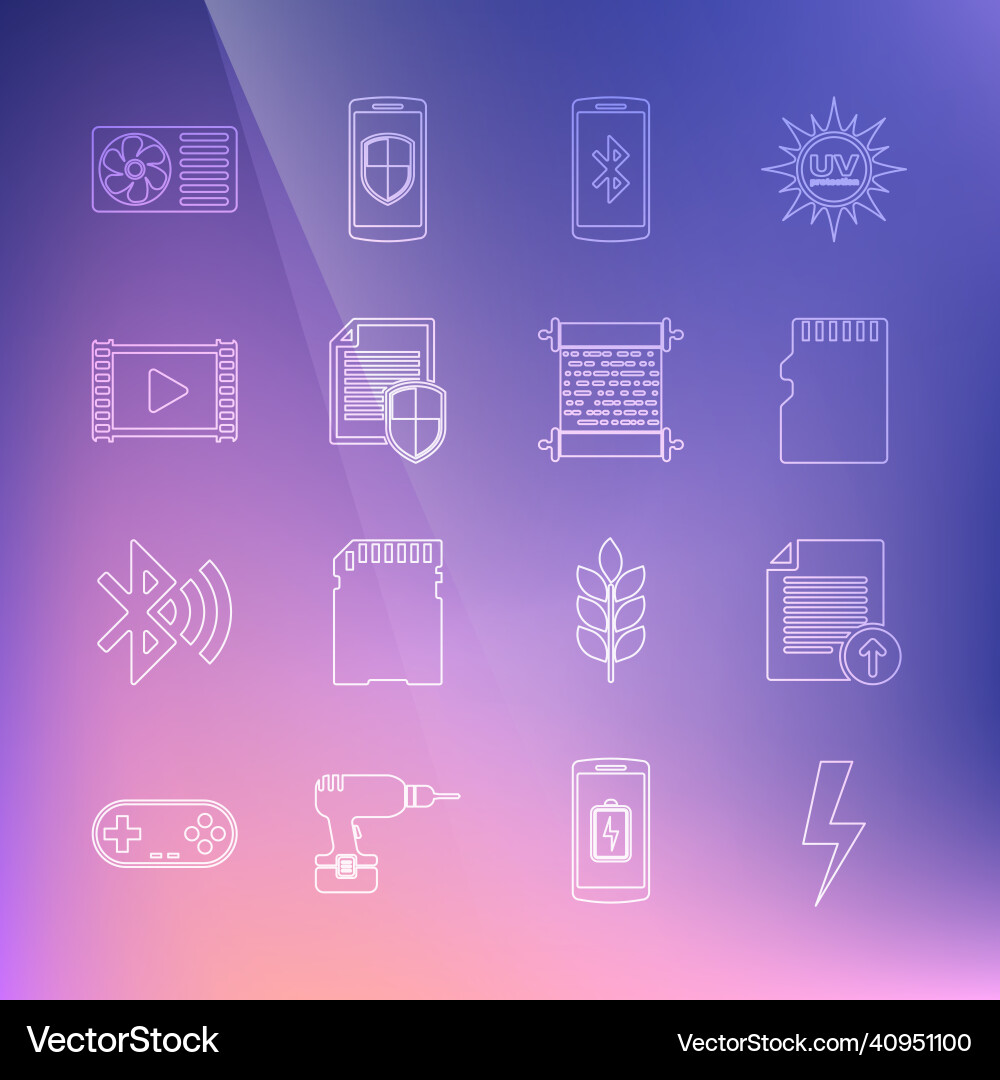Set line lightning bolt upload file micro sd Set line lightning bolt upload file micro sd vector image
