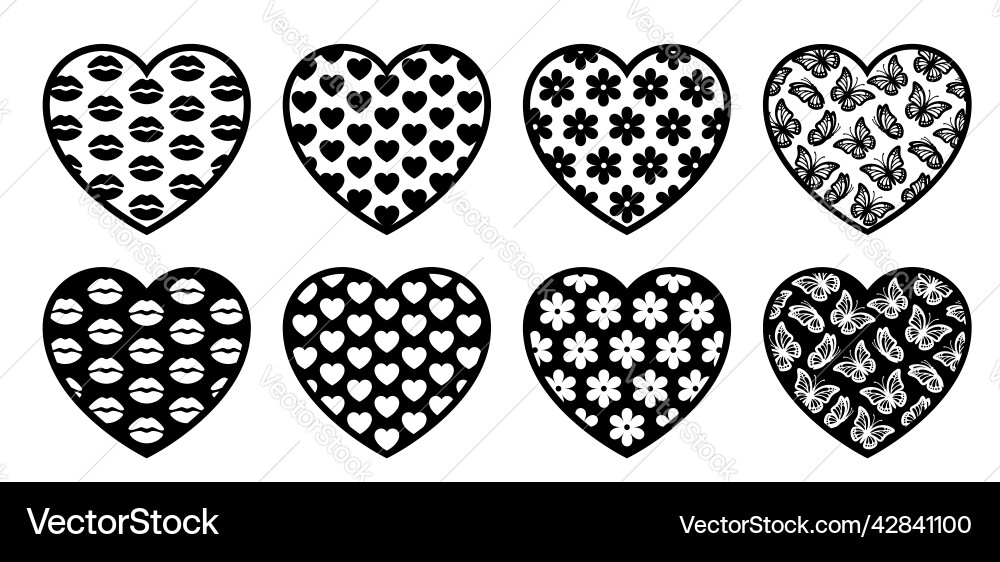 Set of shape hearts with pattern texture Set of shape hearts with pattern texture vector image