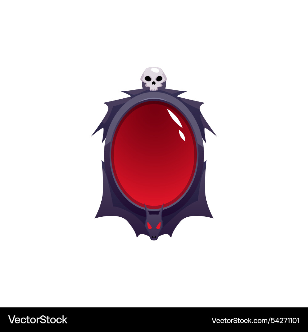 Hand mirror with black frame decorated bat Vector Image
