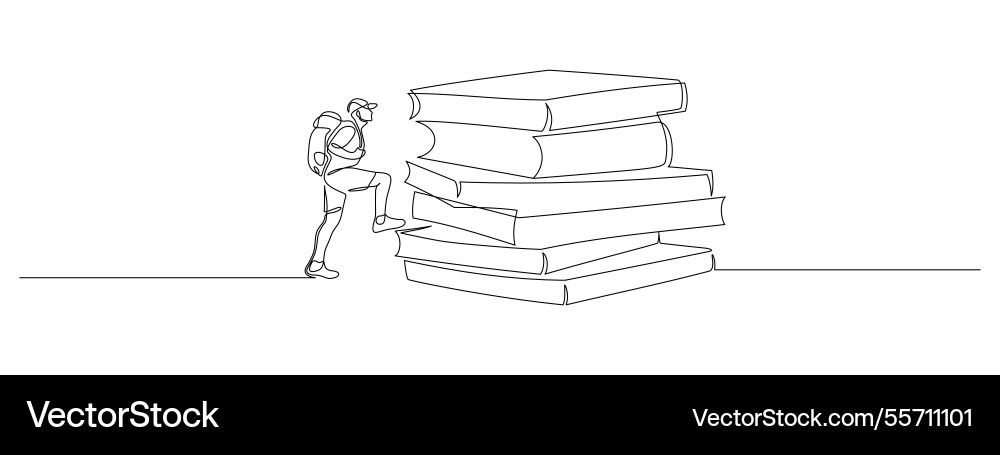 Man climbs the stack of books in one continuous Man climbs the stack of books in one continuous Vector Image