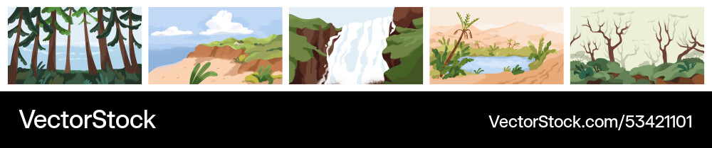 Nature Landscape Set Serene Tranquil Environments Vector Image