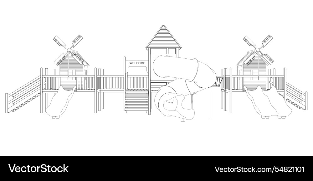 Outline of a playground with slides from black Outline of a playground with slides from black vector image