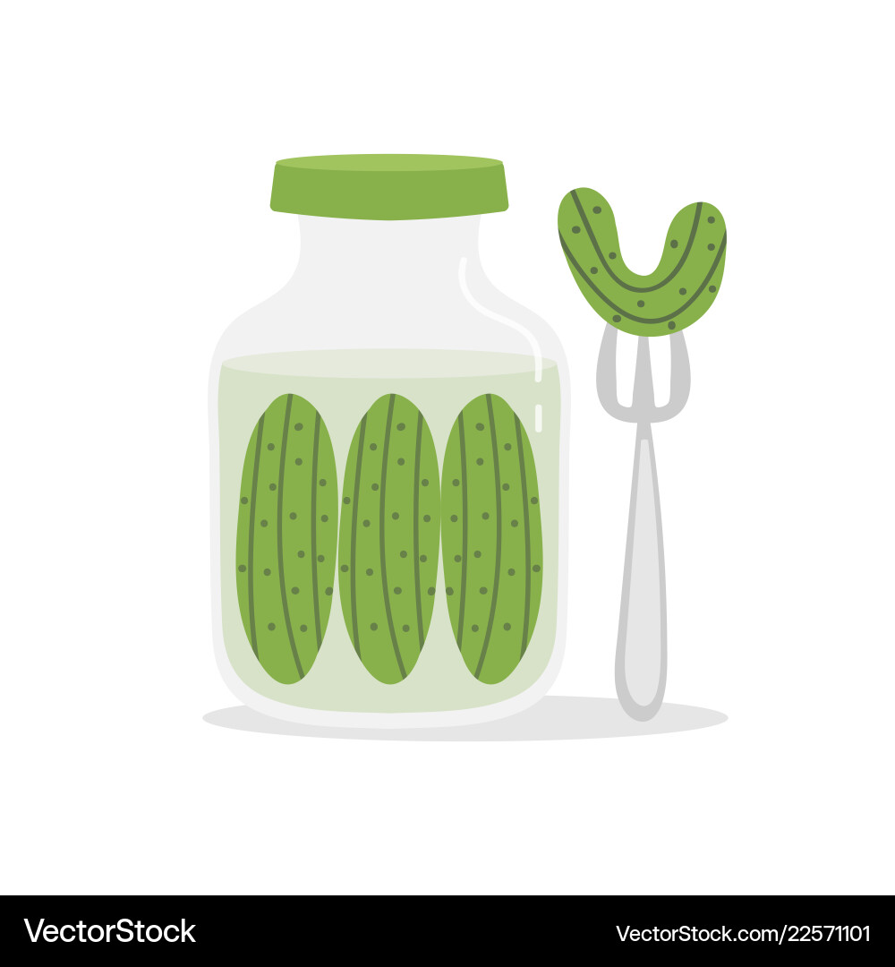 Pickles Jar with Cucumber and Fork vector image