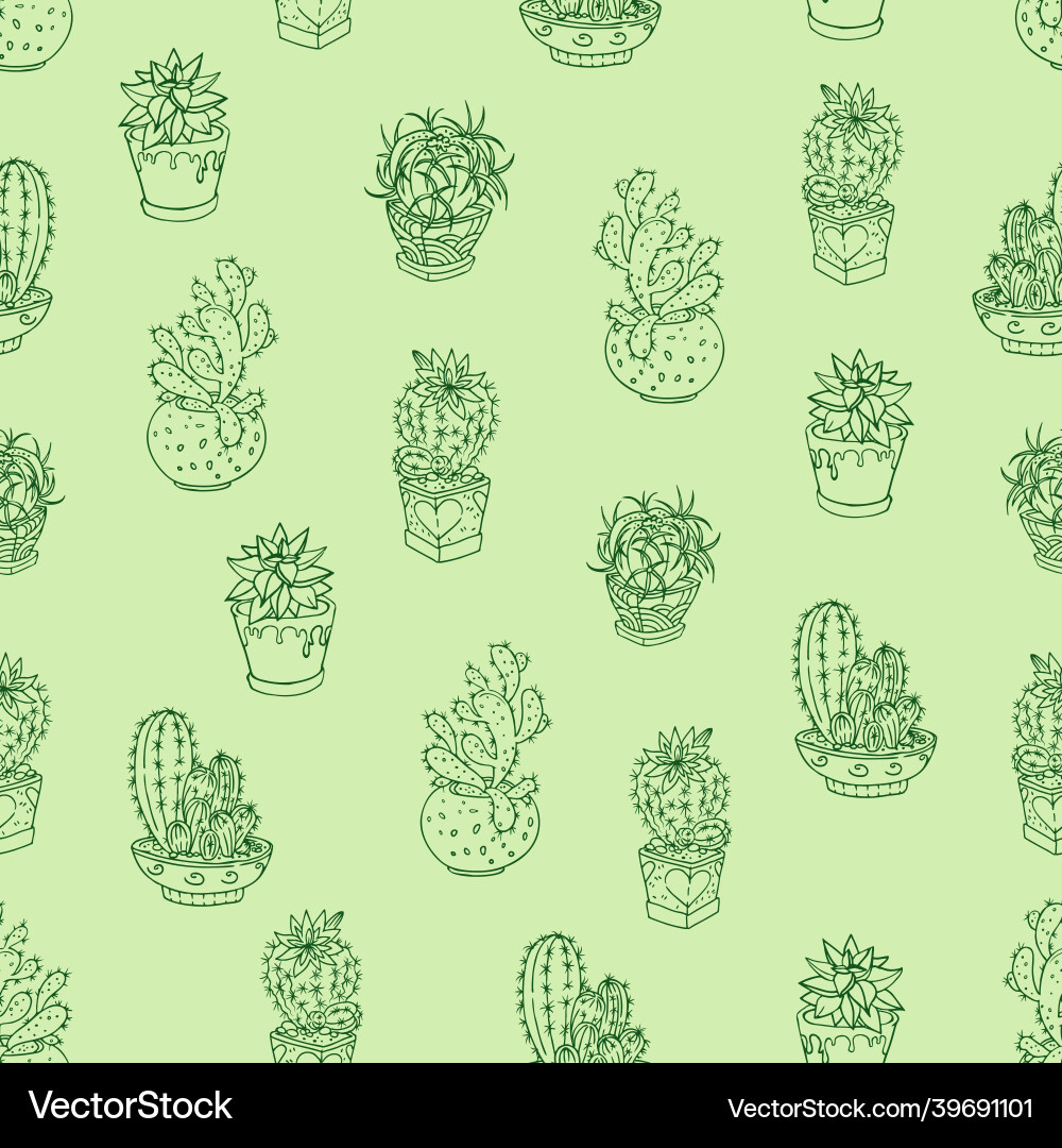 Seamless pattern cactus in pots images Seamless pattern cactus in pots images Vector Image