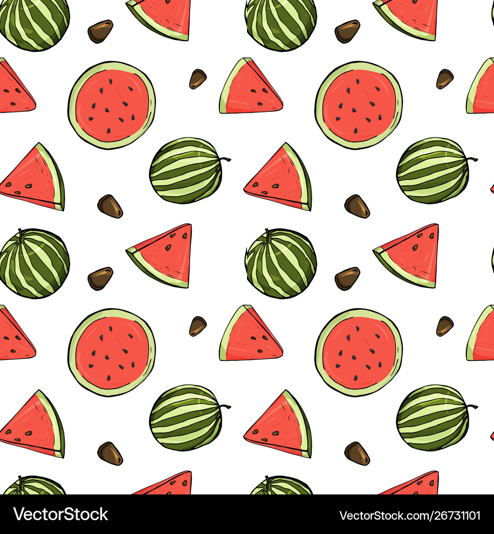 Seamless pattern with watermelons in sketch style Seamless pattern with watermelons in sketch style Vector Image