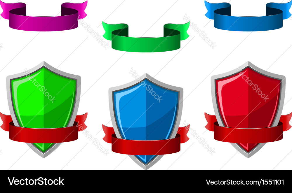 Security icons with shields and ribbons vector image