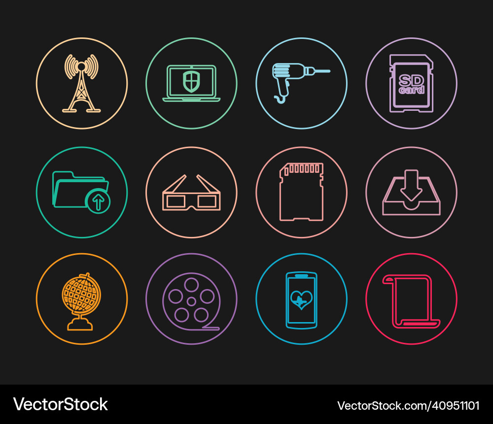 Set line paper scroll download inbox drill Set line paper scroll download inbox drill vector image
