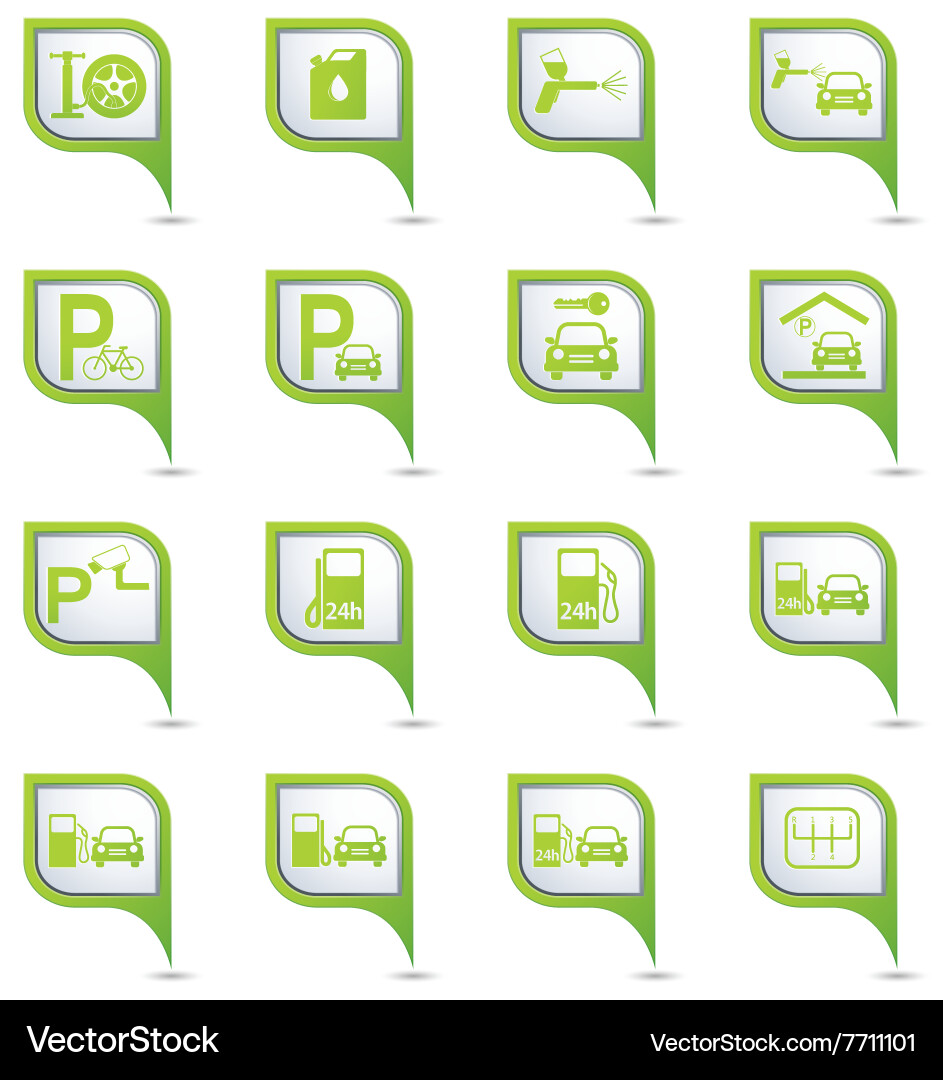 Set of 16 pointers car service green pointer vector image