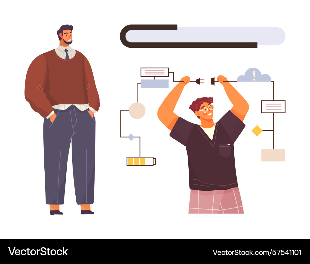 Teamwork in problem-solving with technology Teamwork in problem-solving with technology vector image