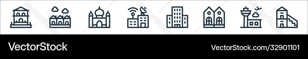 Urban building line icons linear set quality Urban building line icons linear set quality vector image