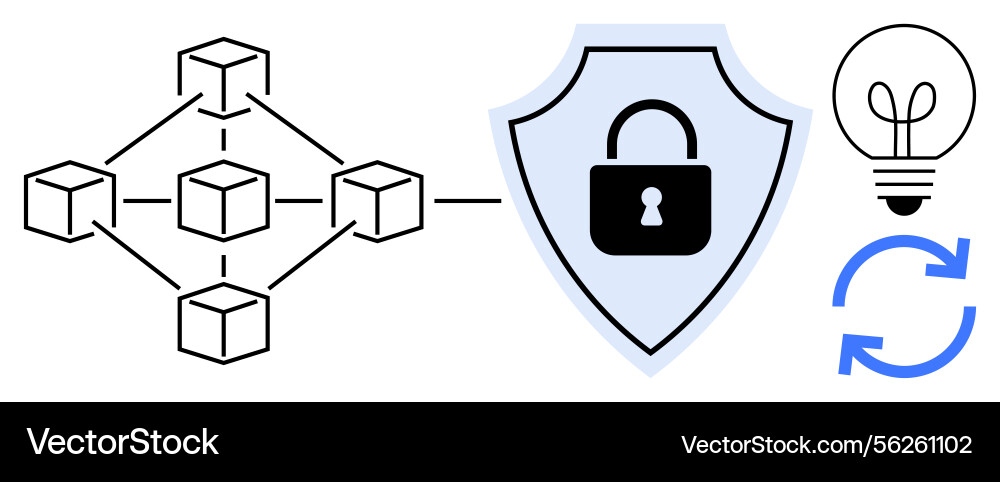 Blockchain network with security shield Blockchain network with security shield vector image