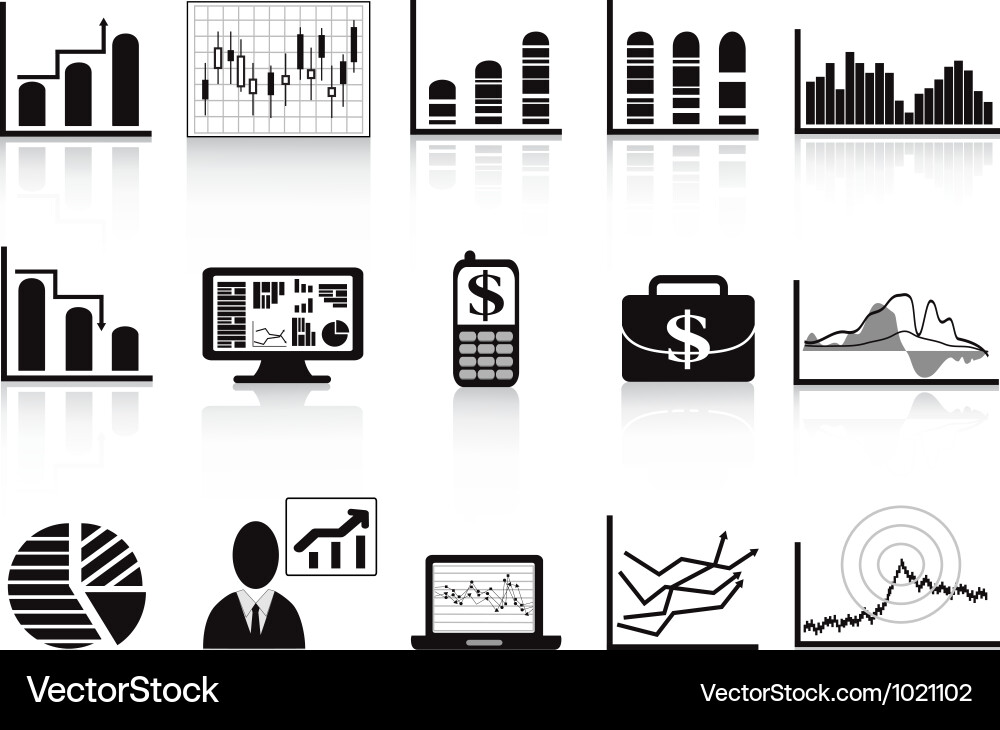 Business Charts and Graphs Icon Set Vector Image