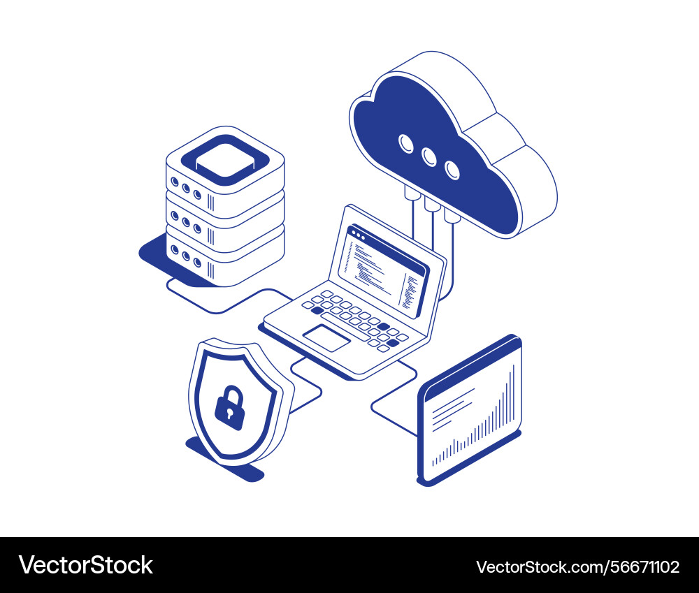 Cloud-Server mit Datenanalyse Dashboard Cloud-Server mit Datenanalyse Dashboard Vektorbild