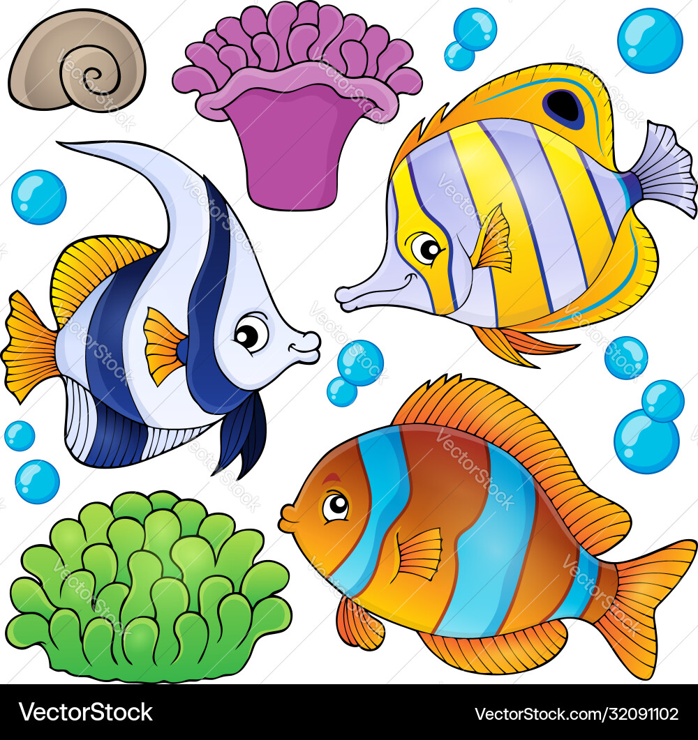 Coral reef fish theme collection 3 Royalty Free Vector Image